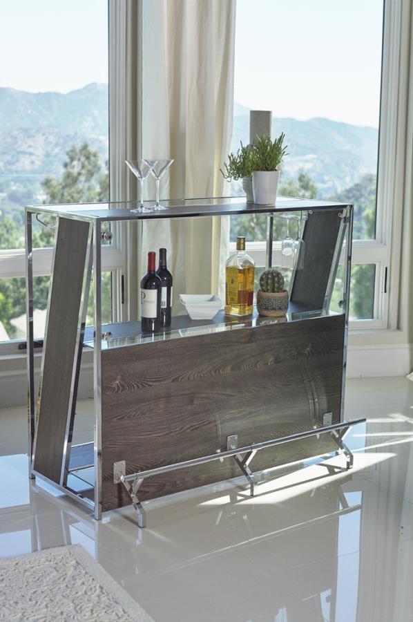 modern dark oak bar table with wine holders